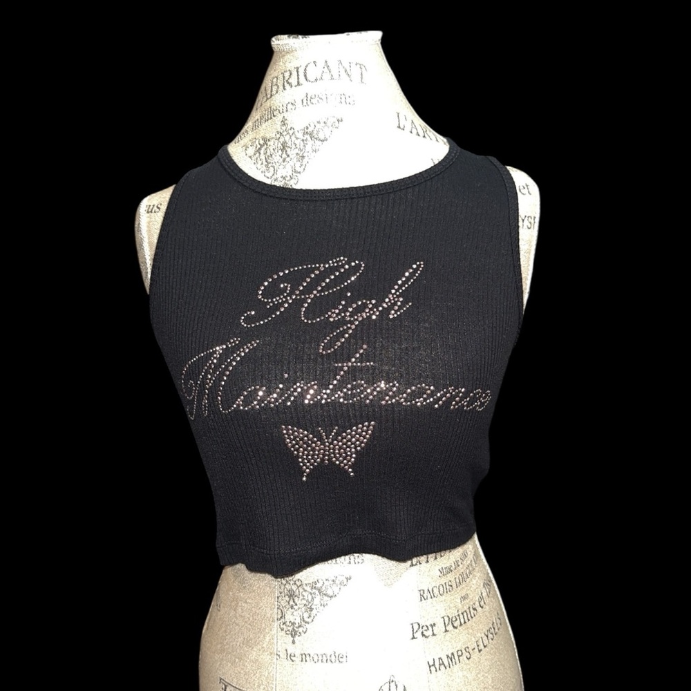 Fashion Nova Black Crop Top with Rhinestone Detail